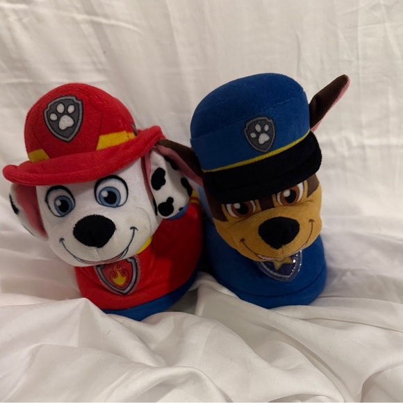 Paw patrol Slippers Kids Size 11/12 Marshall and Chase Sock top Rubber bottom - Picture 1 of 5